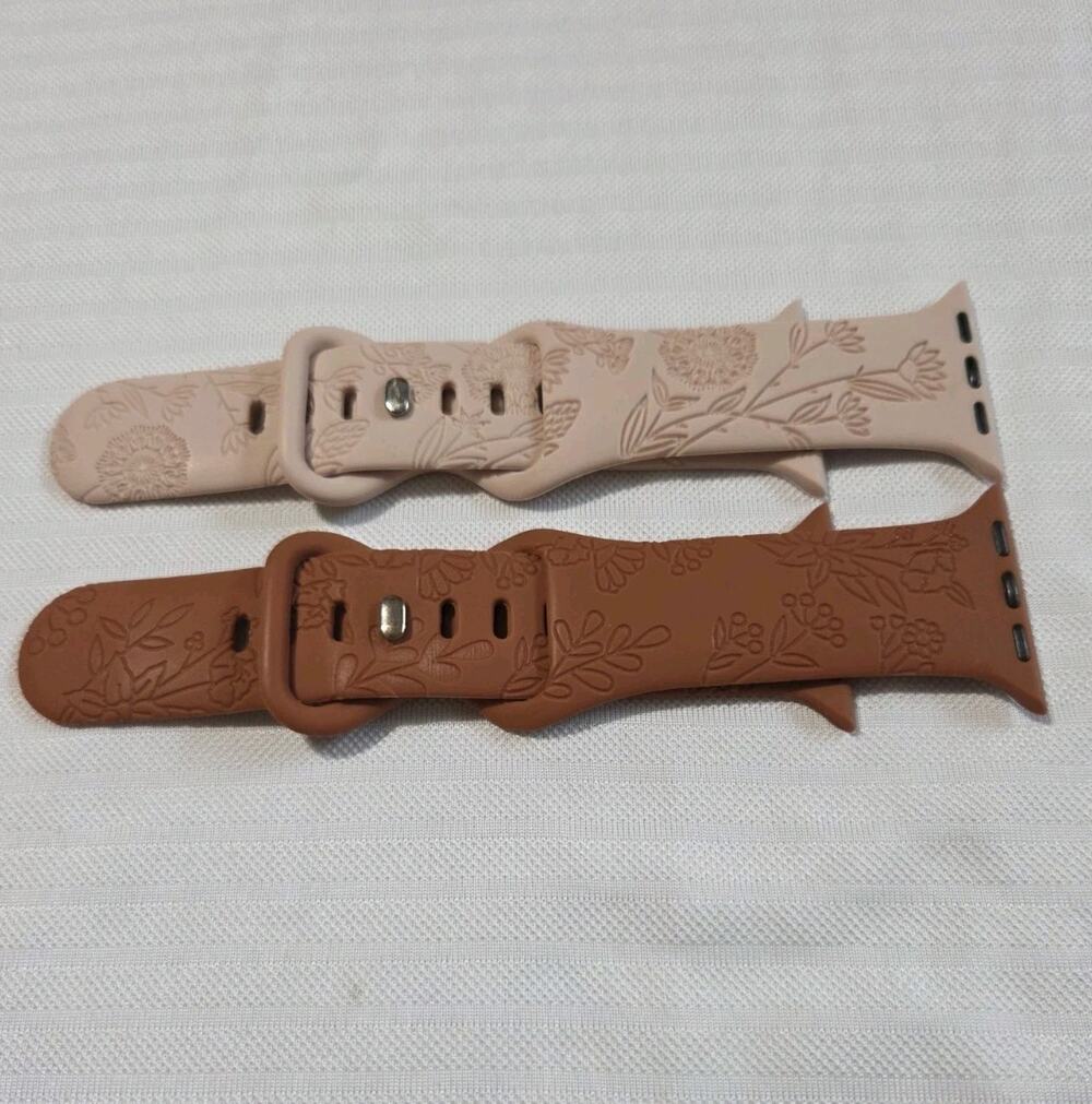 Set Of Two Bands For Apple Watches Light Pink And Terracotta With Floral Pattern